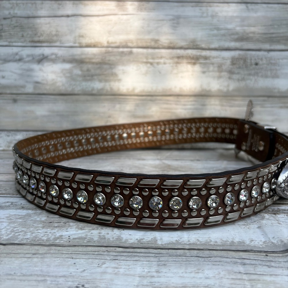 Nocona Belt Co Western Belt 33" Brown Rhinestone Studded Bling Y2K Cowgirl Rodeo - Picture 11 of 11